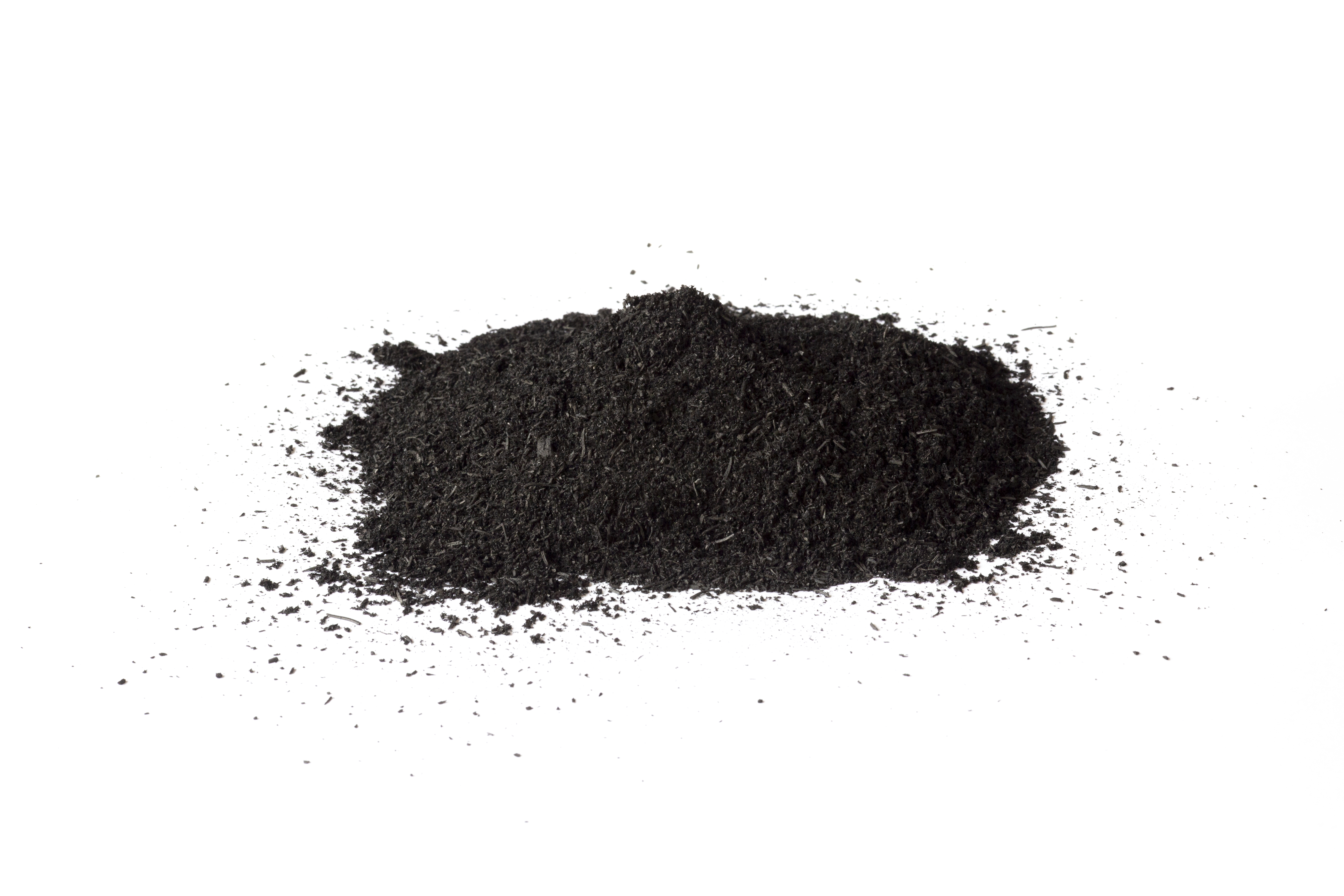 Small heap of black, finely structured biochar.