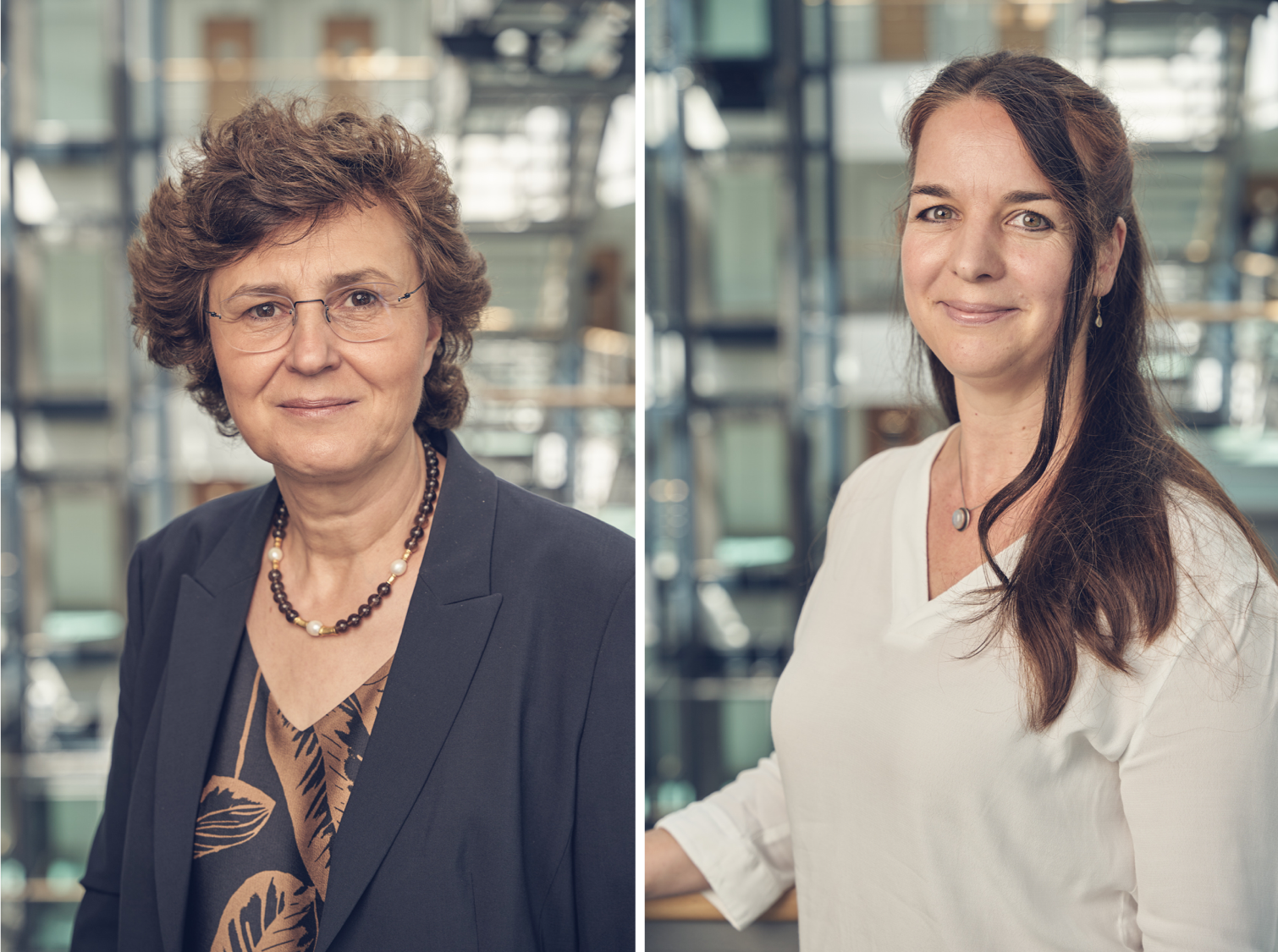 Portrait photo of Prof. Dr. Sabine Kulling, coordinator of the innovation space NewFoodSystems (left) and portrait photo of Dr. Melanie Huch, head of In4Food, scientist at the Max Rubner Institute (right)