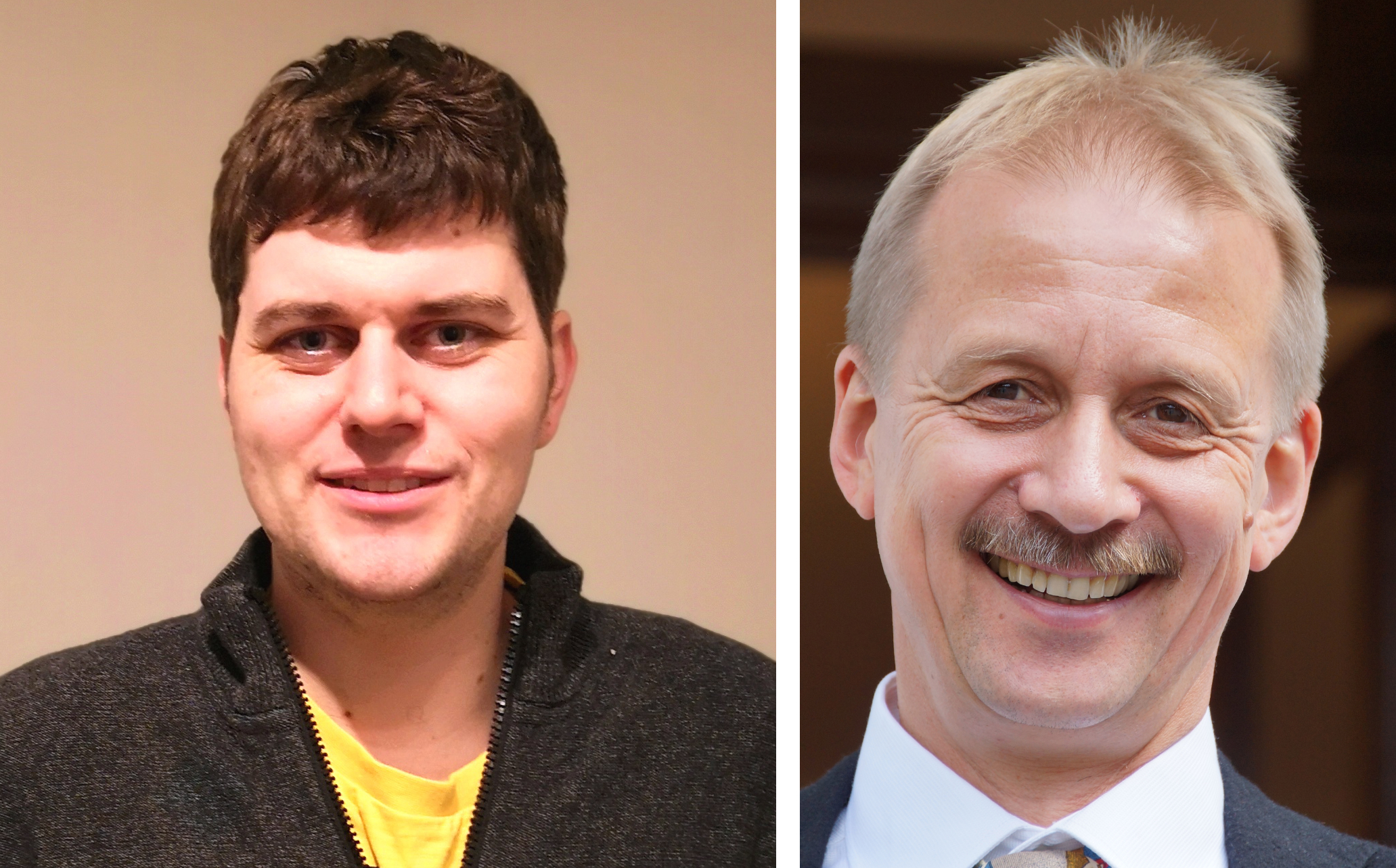 Photos of Prof. Dr. Dieter Jendrossek (right) and Dr. Felix Becker (left).