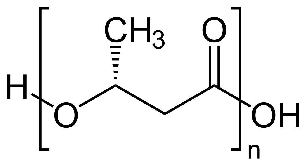 Zu sehen ist die Strukturformel von Poly-3-Hydroxybutyrat