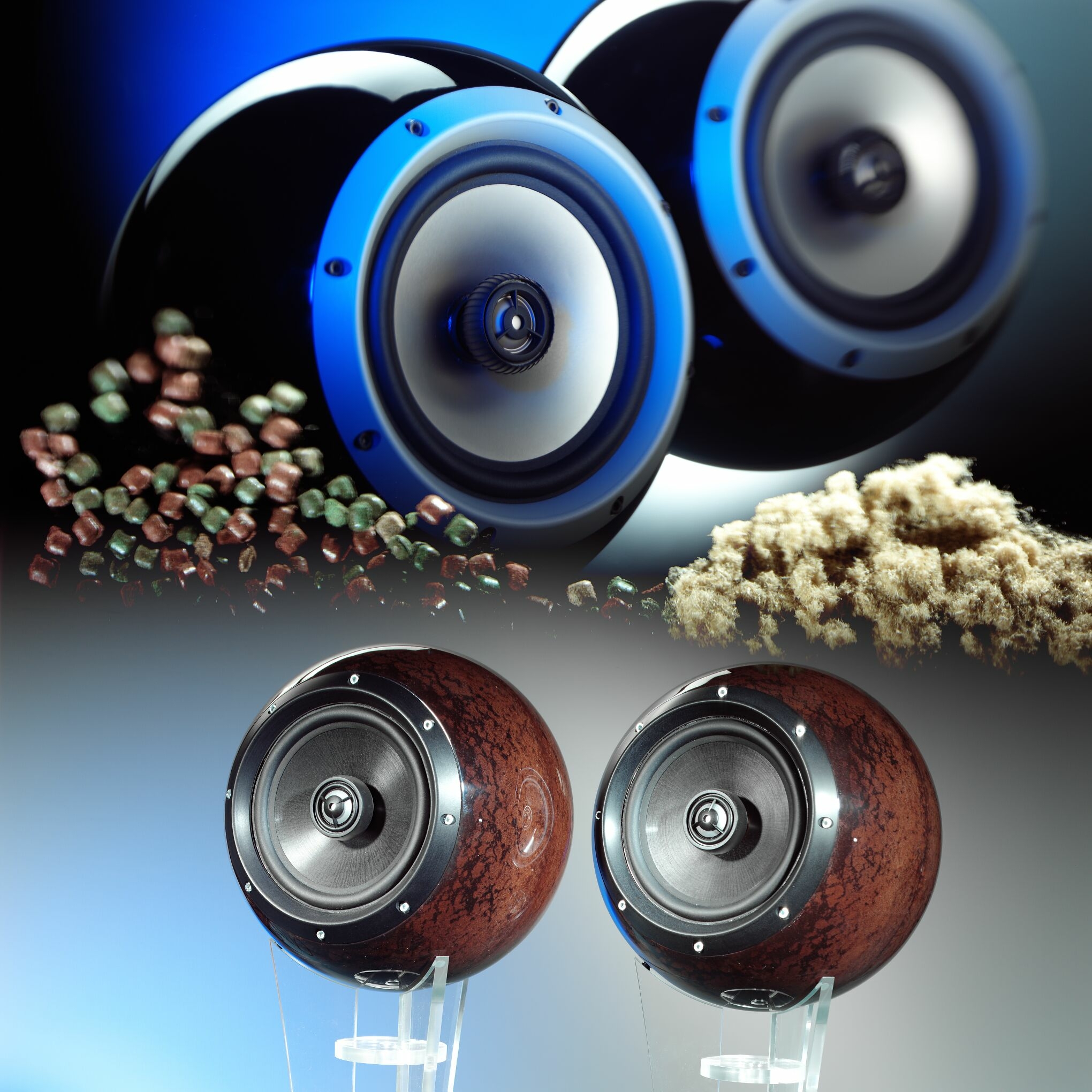 ARBOFORM, a sustainable thermoplastic material based on wood, is used for the production of spherical loudspeakers. (Photo: Tecnaro GmbH)