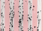 Five vertical white and five vertical pink stripes ; the white strips contain many black spots.<br />