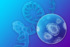 Schmuckbild mit einem schematisch dargestellten Virus im Vordergrund und einem DNA-Stang im Hingergrund.